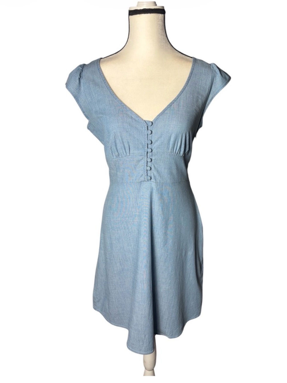 Banana Republic Cotton Cap Sleeve Chambray Mini Dress (Size 4) - Picture 3 of 8